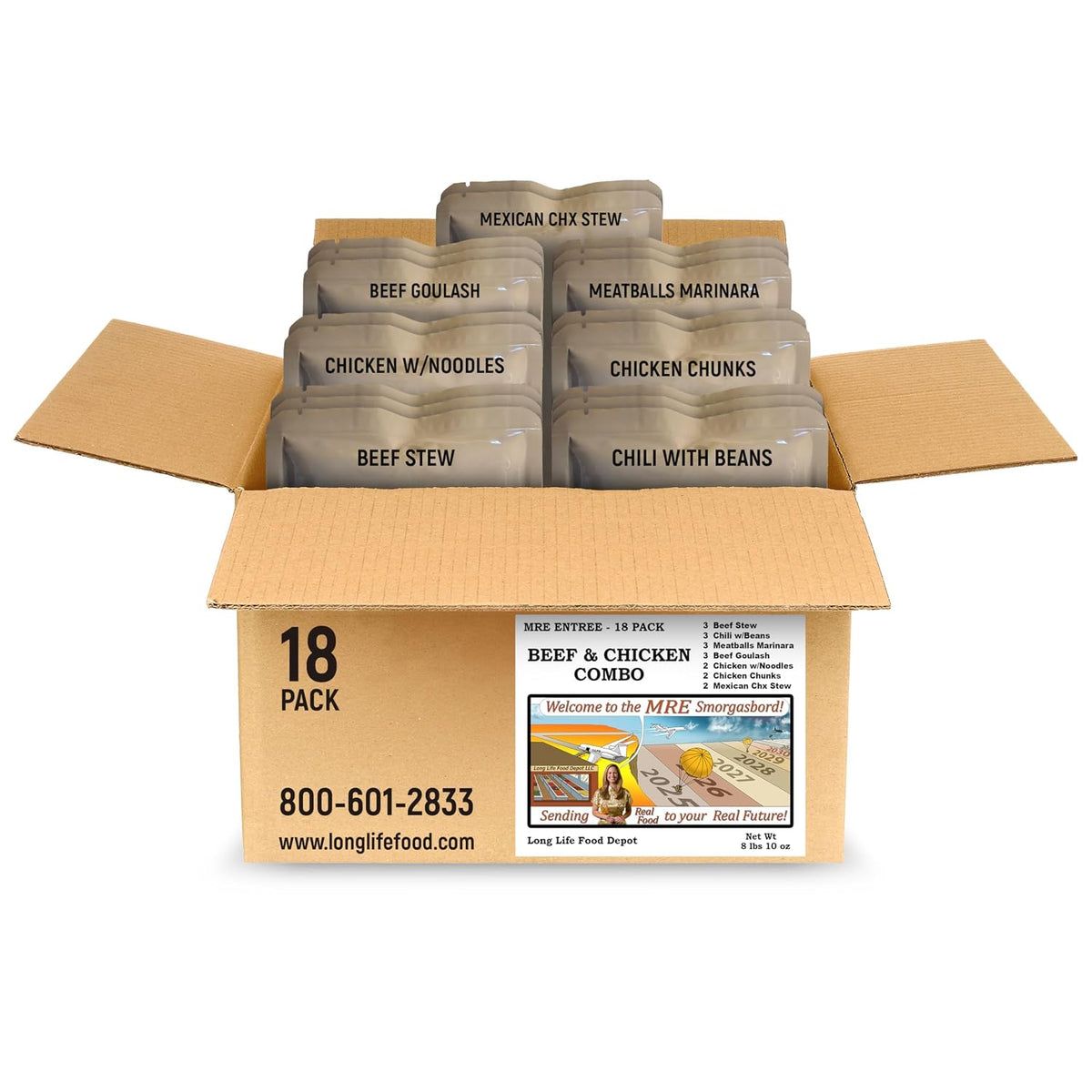 MRE Entree Variety Pack (18-Pack), Beef & Chicken, Main Courses Only
