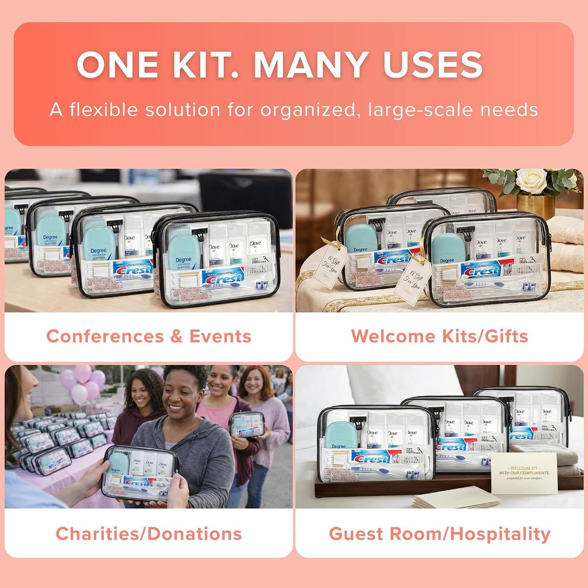 Bulk Hygiene Kits for Women Premium Name Brand Outreach Supplies - 100 Pack