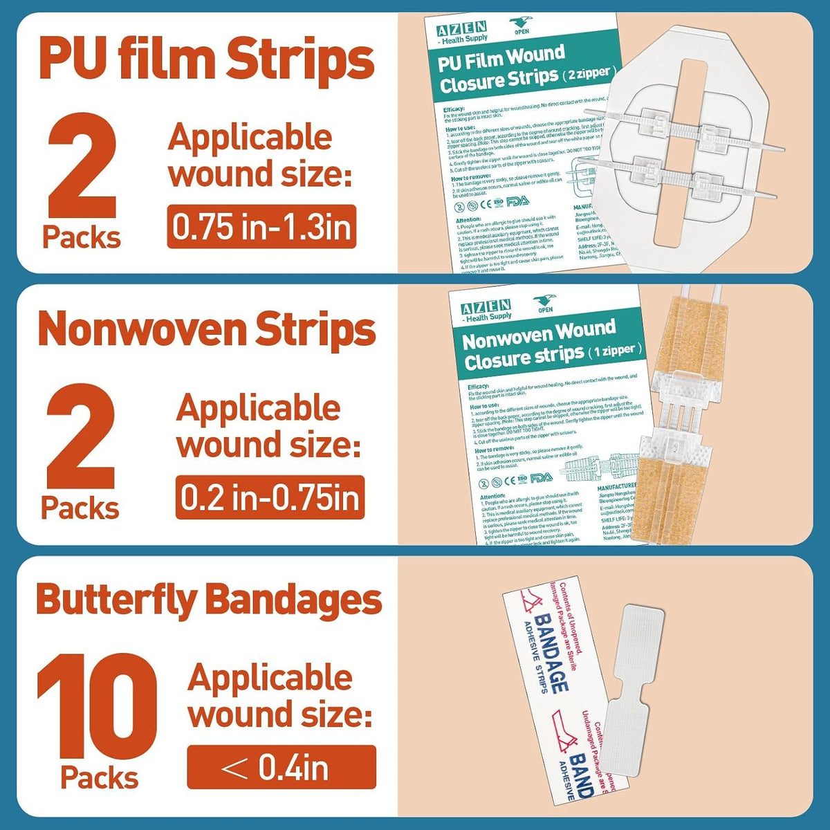 14 Pack Emergency Wound Closure Strips, Butterfly Bandages, Emergency Laceration Closure Kit, Repair Wounds without Stitches, Quick Clot Zip Stitch Wound Closures Device