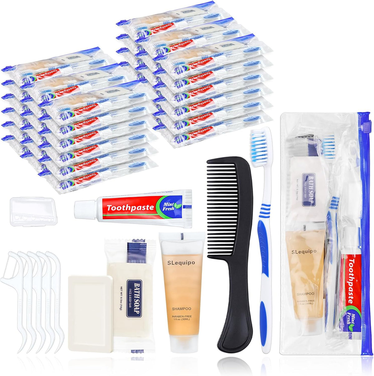 Hygiene Kit, Hygiene Kit Bulk, Individually Packed, Travel Hygiene Kit with Toothbrush, Toothpaste, Comb, Shampoo, Soap and Floss Picks, Home, Suitable for Hotel, Camping, Travel (PACK of 3)