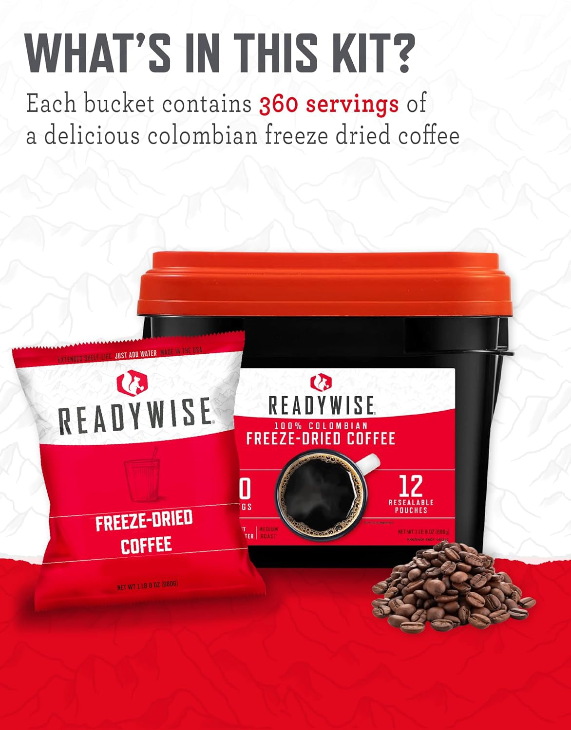 Emergency Food Survival Supply Coffee Bucket, 360 Servings