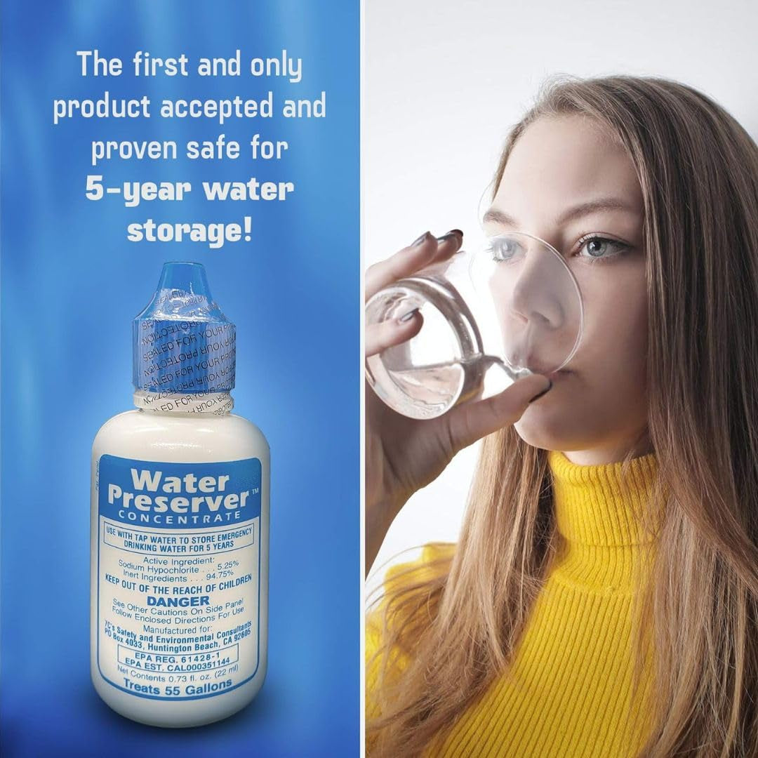 Water Preserver for 55 Gallon Water Tank 2 Pack - Made in USA - Purifies Drinking Water for 5 Years - for Emergency Storage, Rain Collection, Survival Kit, Hurricane & Earthquake