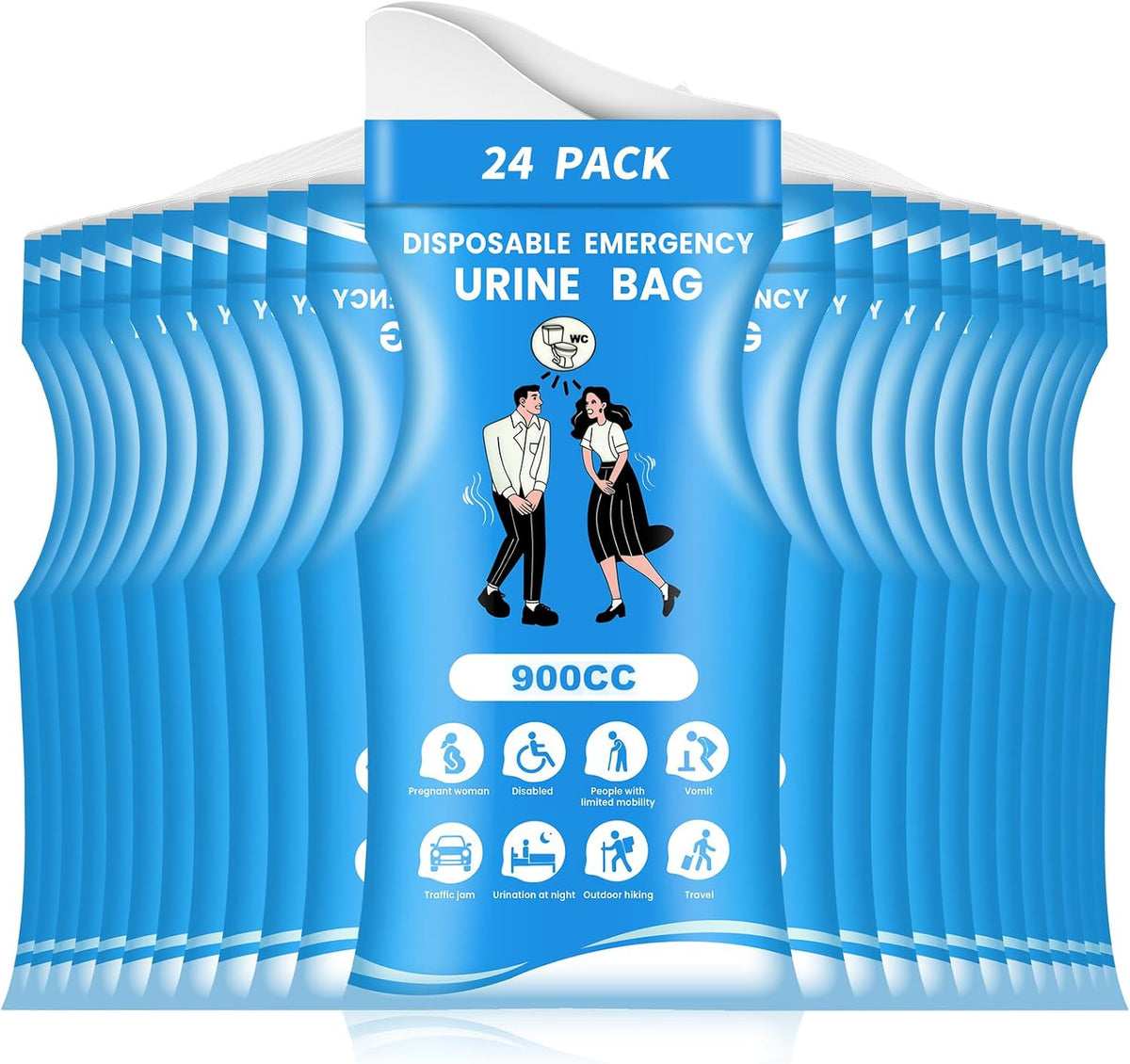 12/24 Pcs Disposable Urine Bags, 3Rd Generation 900ML Emergency Portable Pee Bags for Travel for Men/Women, Unisex Leakproof Urinal Bag, Odorproof Urinal Bag Vomit Bags for Hiking Traffic Jam