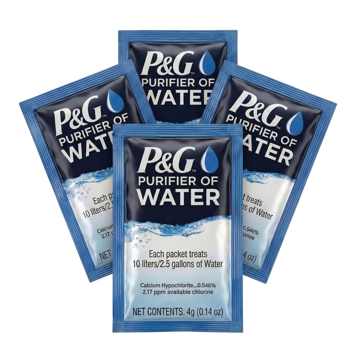 Portable Water Purifier Packets. Emergency Water Filter Purification Powder Packs for Camping, Hiking, Backpacking, Hunting, and Traveling. (4 Packets)