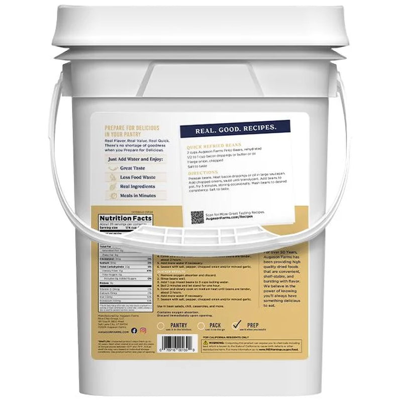 Dried Pinto Beans 4 Gallon Pail, Bulk Food Storage, Emergency Food Supply, Everyday Meals, 311 Servings