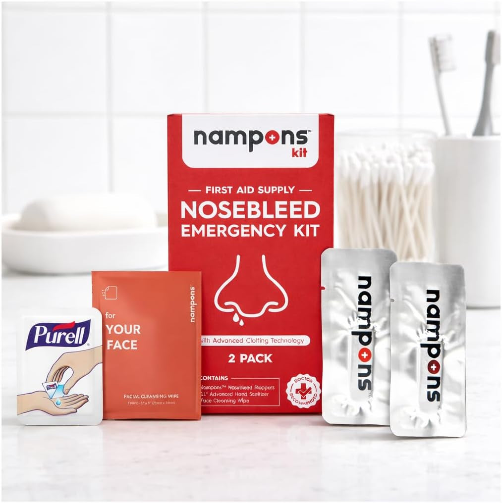 Nosebleed Emergency Kit, 2 Bleed Stoppers, Purell Sanitizer & Wipe