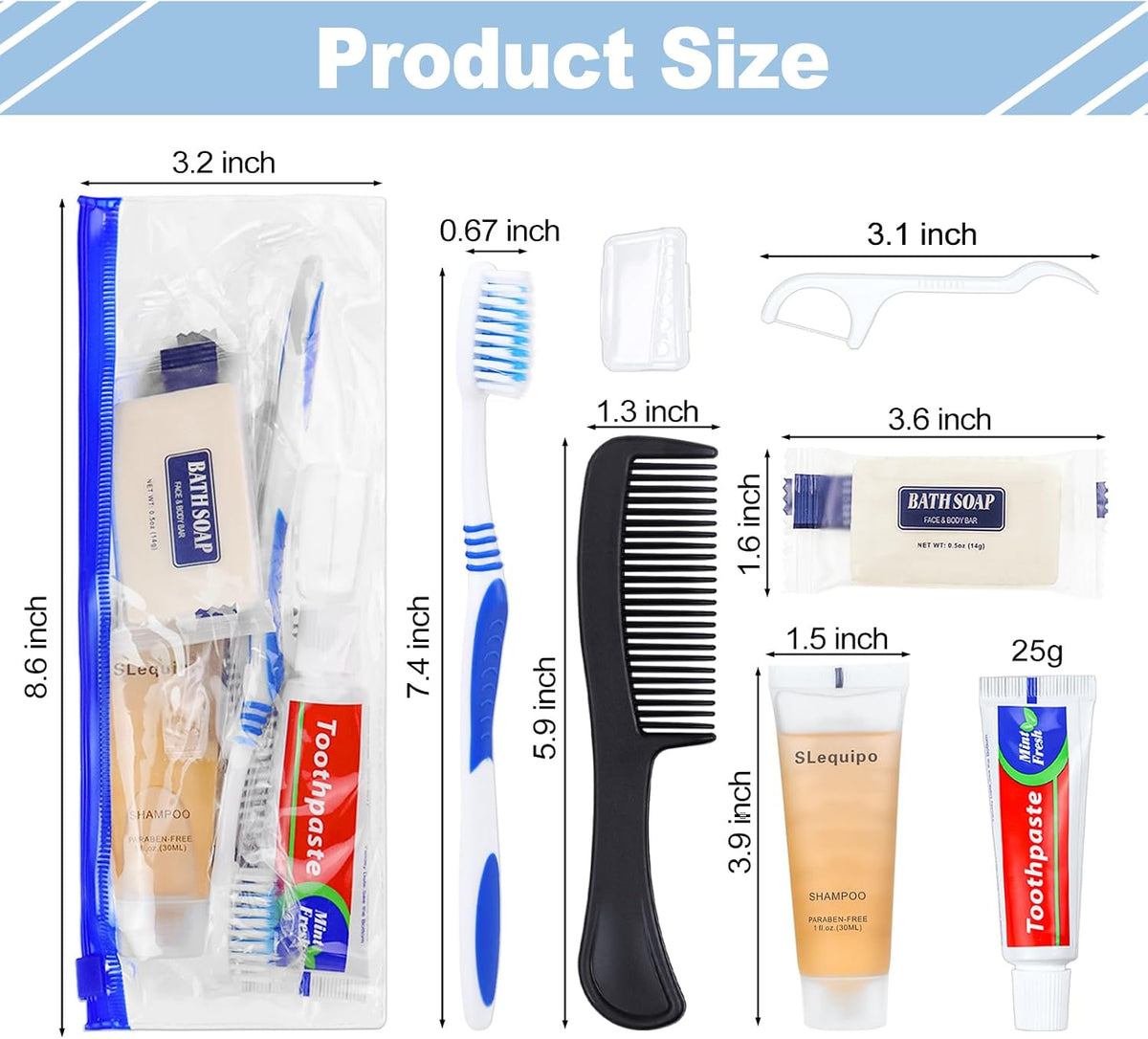 Hygiene Kit, Hygiene Kit Bulk, Individually Packed, Travel Hygiene Kit with Toothbrush, Toothpaste, Comb, Shampoo, Soap and Floss Picks, Home, Suitable for Hotel, Camping, Travel (PACK of 3)
