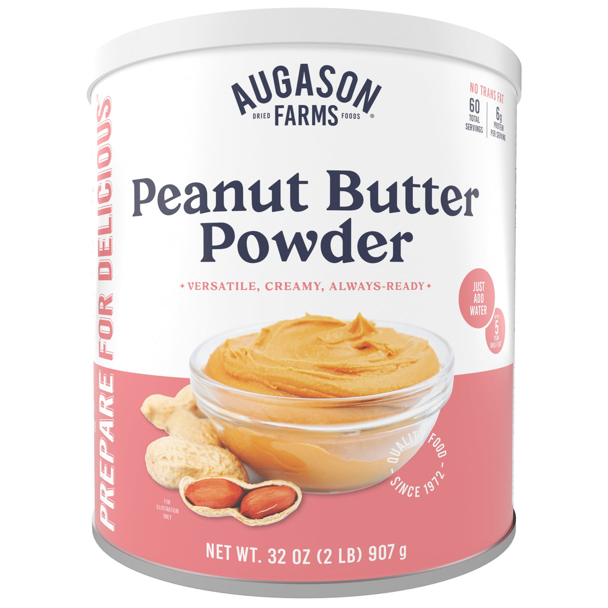 Peanut Butter Powder Mix Can Emergency Food Supply, 60 Servings, 5 Year Shelf Life, 6 Grams of Protein per Serving - Dry Peanut Butter Powder Blend, Ingredient for Baking and Cooking