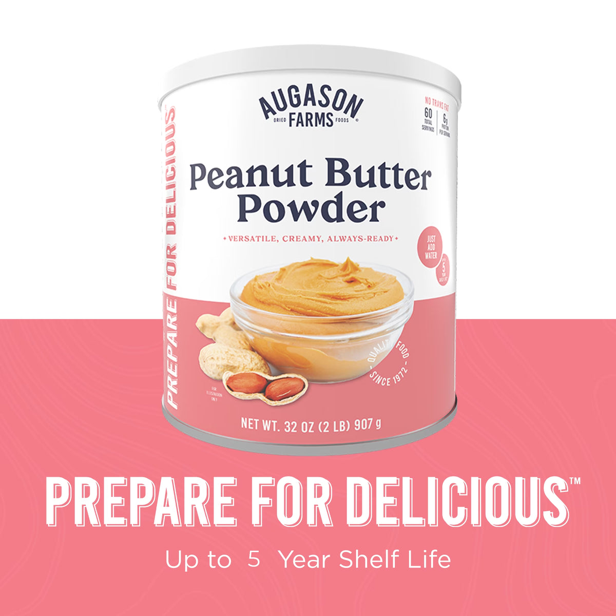 Peanut Butter Powder Mix Can Emergency Food Supply, 60 Servings, 5 Year Shelf Life, 6 Grams of Protein per Serving - Dry Peanut Butter Powder Blend, Ingredient for Baking and Cooking