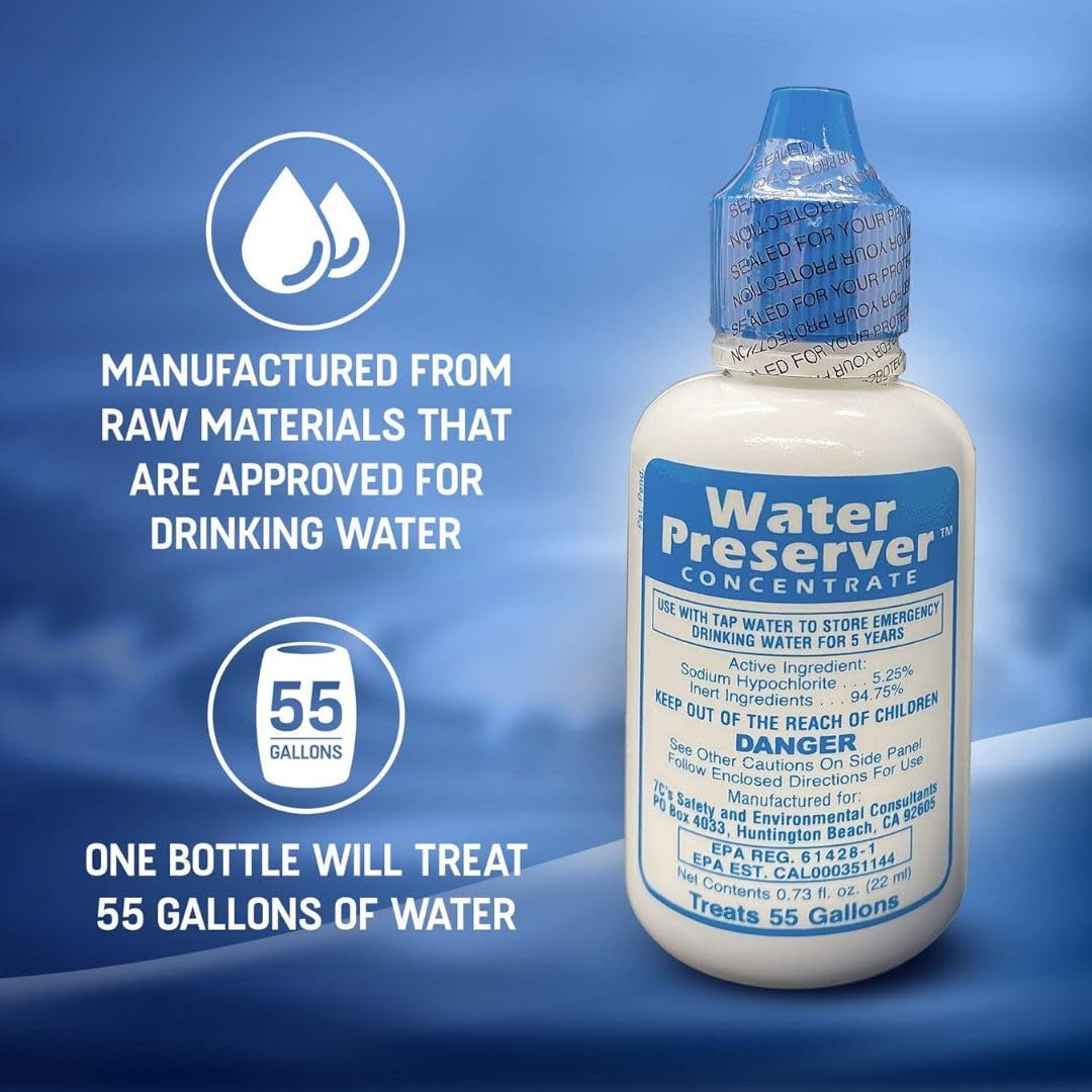 Water Preserver for 55 Gallon Water Tank 2 Pack - Made in USA - Purifies Drinking Water for 5 Years - for Emergency Storage, Rain Collection, Survival Kit, Hurricane & Earthquake