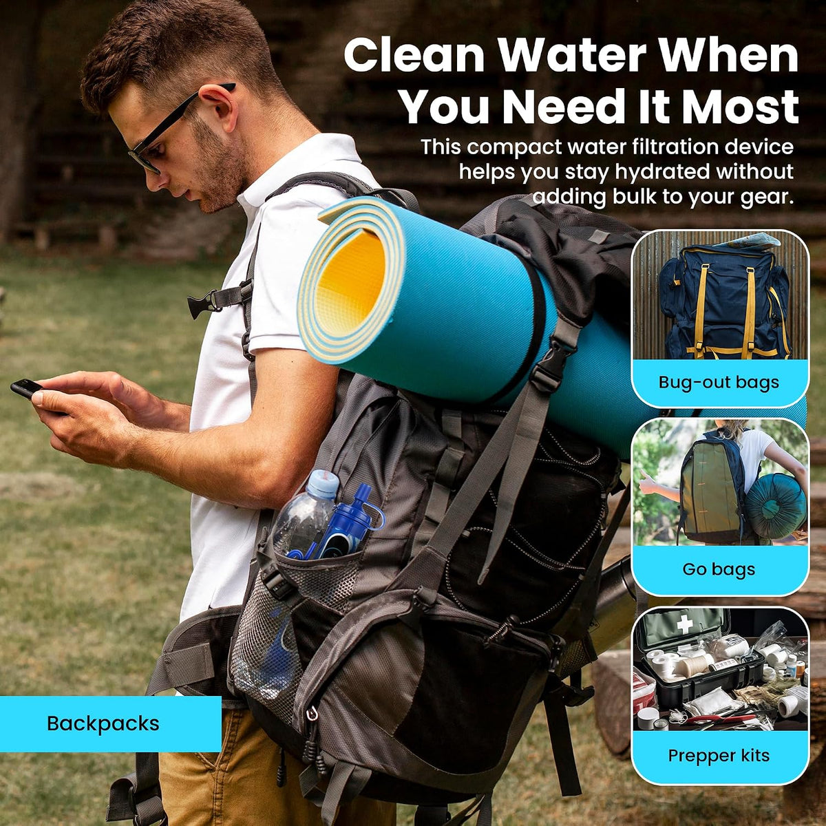 Filters-Clean Survival Water Filter Straw, 0.1 Micron Water Purifier 4 Pack