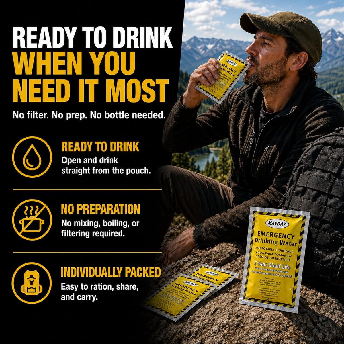 Mayday 73021 Emergency Water Packets (50-Pack)