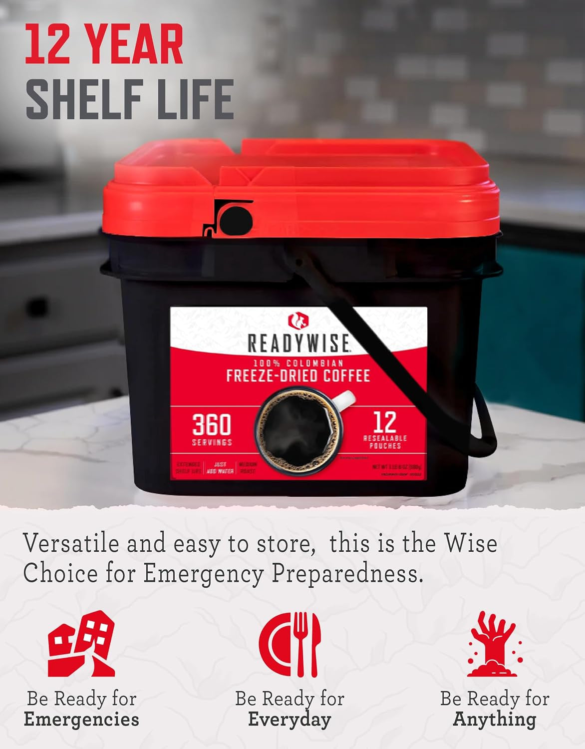 Emergency Food Survival Supply Coffee Bucket, 360 Servings