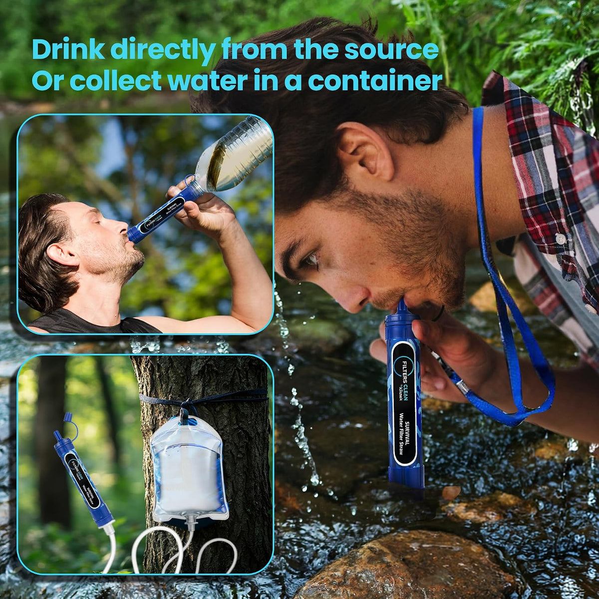 Filters-Clean Survival Water Filter Straw, 0.1 Micron Water Purifier 4 Pack